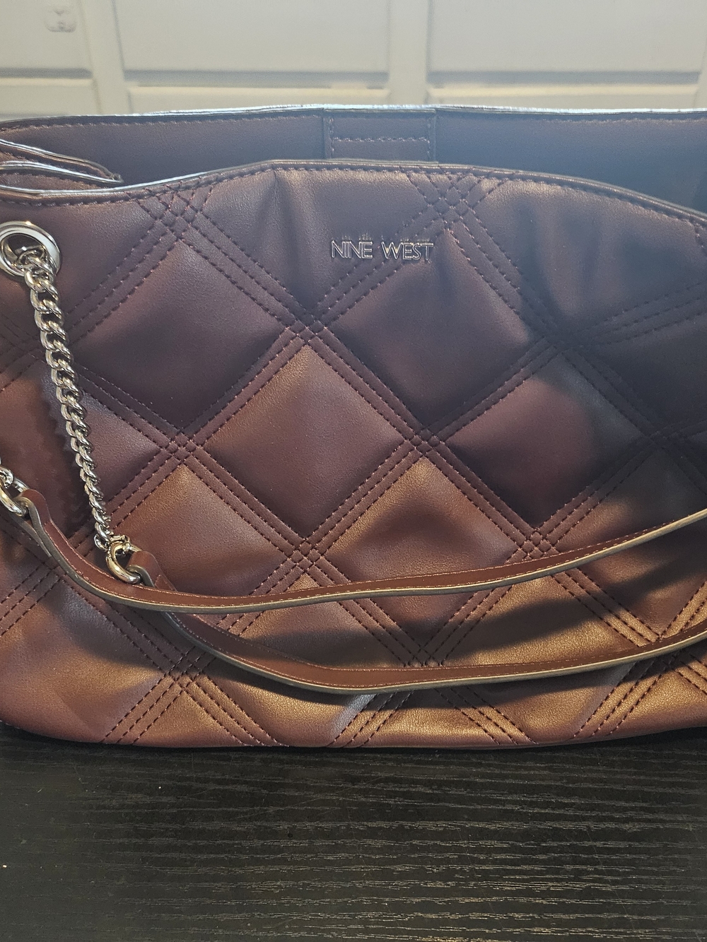 Nine West Quilted Shoulder Bag in Deep Brown with Chain Strap